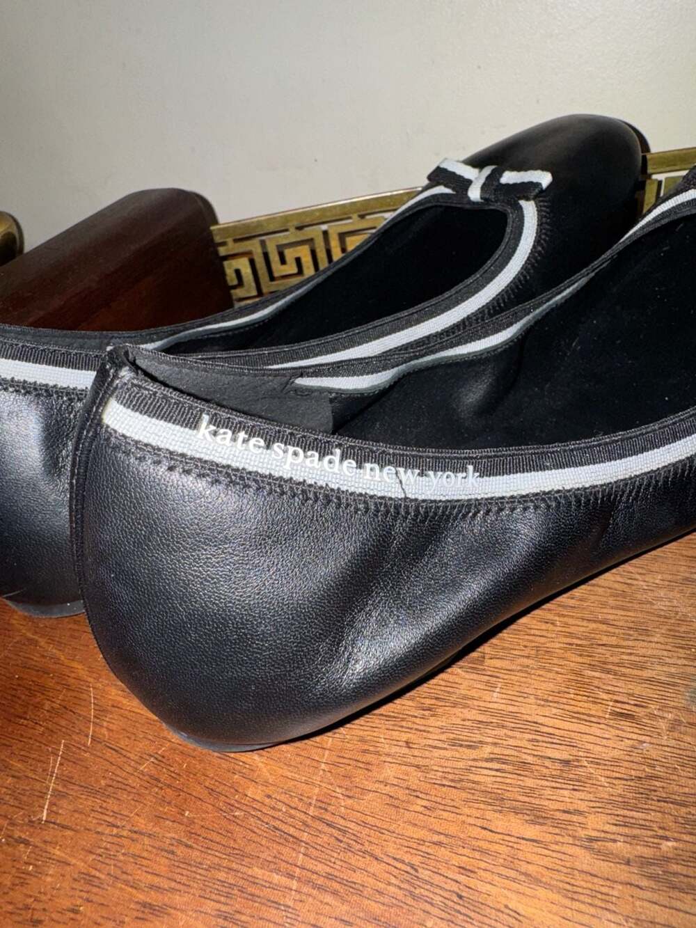 Kate Spade Claudette Leather Ballet Flats in Black/White Trim - Picture 4 of 5